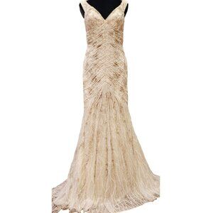 Luxurious Designer Couture Wedding Evening Party Prom Runway Beaded Gown Dress